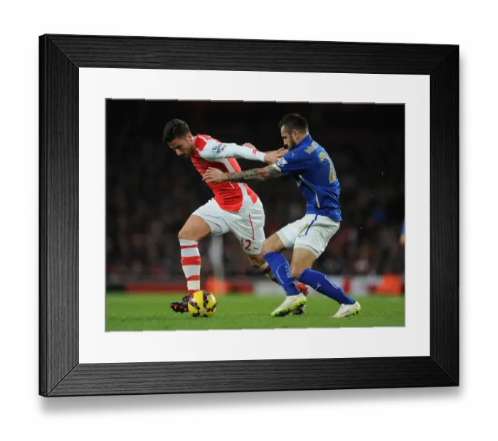 Framed Print : Giroud vs Wasilewski: A Premier League Showdown at Emirates Stadium - Arsenal vs Leicester City