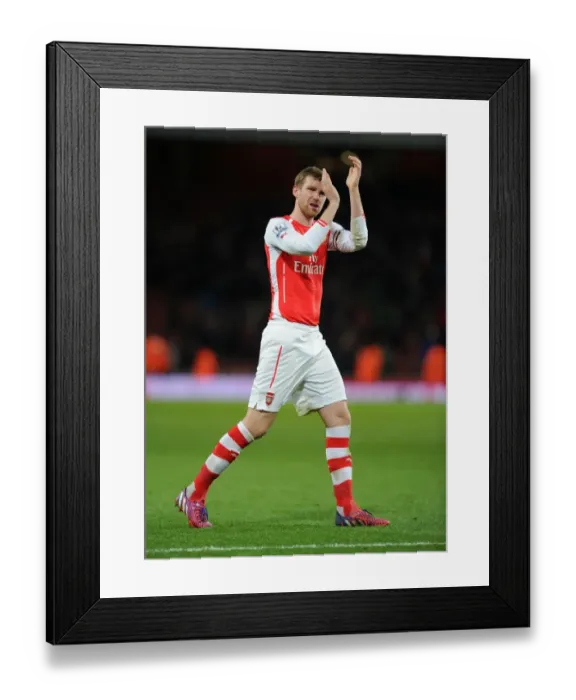 Framed Print : Per Mertesacker Celebrates with Arsenal Fans after Arsenal vs Leicester City, Premier League 2014-15