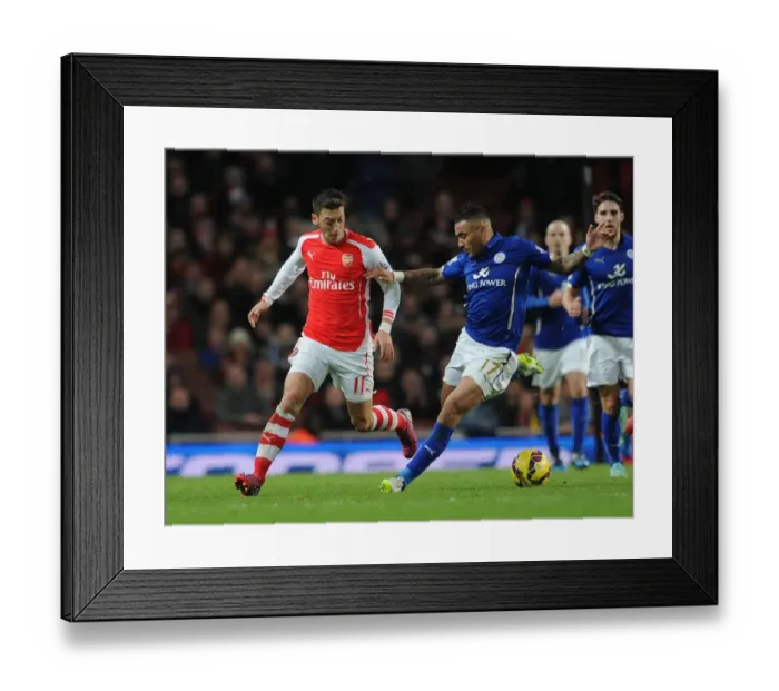 Framed Print : Mesut Ozil vs. Danny Simpson: Arsenal vs. Leicester City, Premier League Showdown (2015)