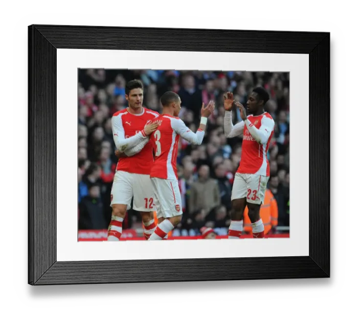 Framed Print : Celebrating Glory: Giroud, Gibbs, and Welbeck Rejoice in Arsenal's 2-0 FA Cup Victory