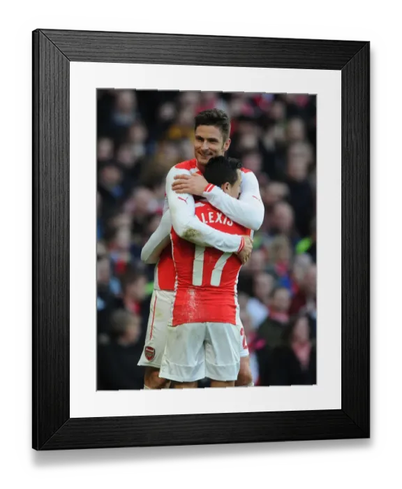 Framed Print : Arsenal's Giroud and Sanchez Celebrate Goals Against Middlesbrough in FA Cup Fifth Round