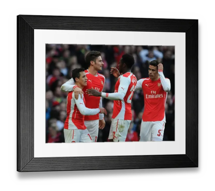 Framed Print : Arsenal Celebrate: Olivier Giroud, Alexis Sanchez, Danny Welbeck, and Gabriel's Goals vs Middlesbrough (FA Cup 2015)
