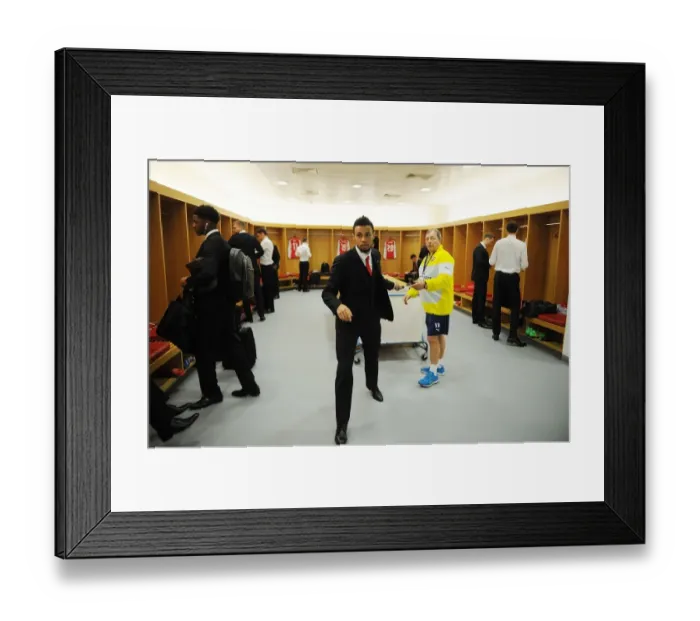 Framed Print : Arsenal: Francis Coquelin and Vic Akers in the Home Changing Room before FA Cup Fifth Round Match vs Middlesbrough