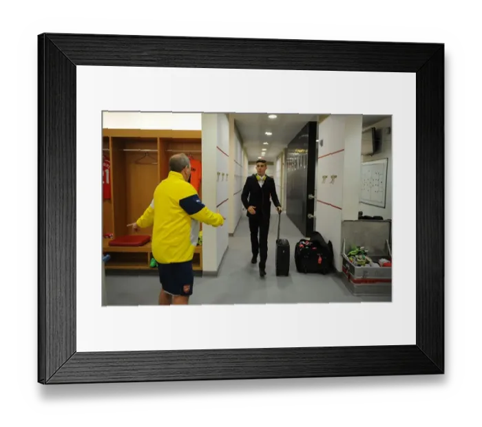 Framed Print : Arsenal FC: Gabriel and Vic Akers in the Home Changing Room before FA Cup Match vs Middlesbrough