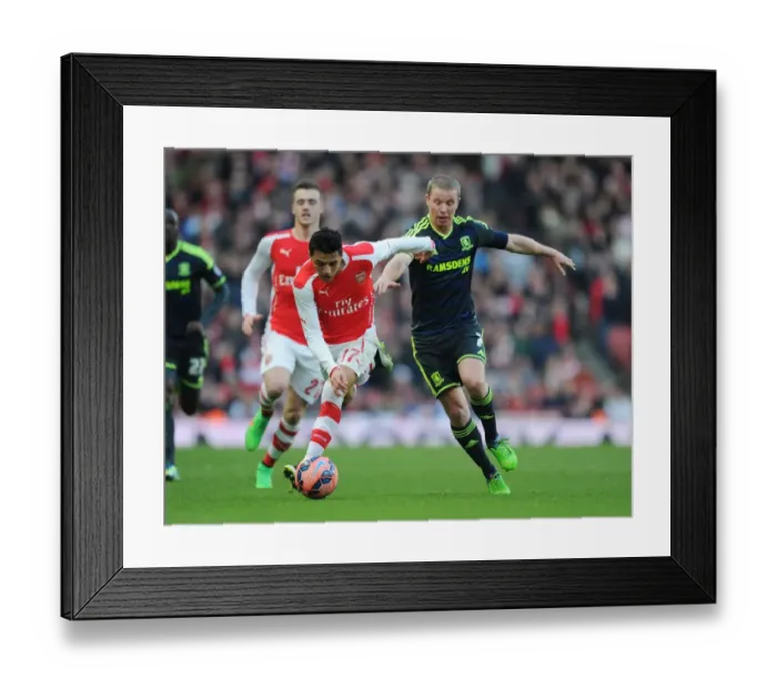 Framed Print : Arsenal's Alexis Sanchez Faces Off Against Middlesbrough's Grant Leadbitter in FA Cup Clash Framed Print : Arsenal's Alexis Sanchez Faces Off Against Middlesbrough's Grant Leadbitter in FA Cup Clash