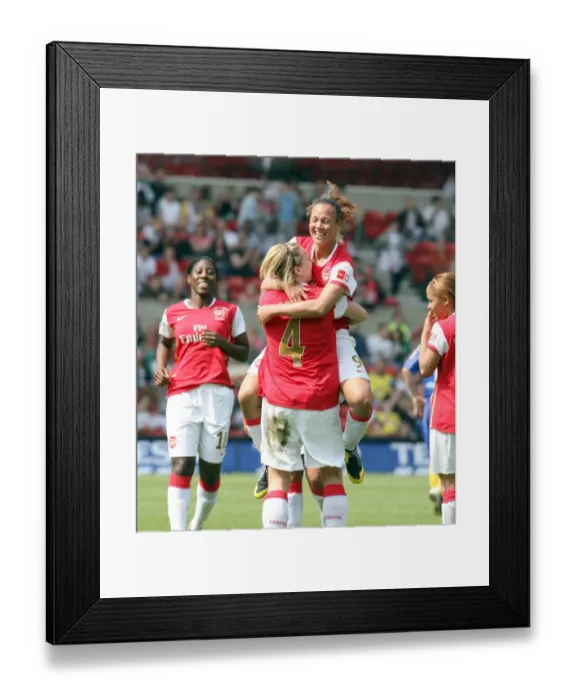 Framed Print : Jayne Ludlow and Lianne Sanderson Celebrate Arsenal's Second Goal in FA Womens Cup Final Victory