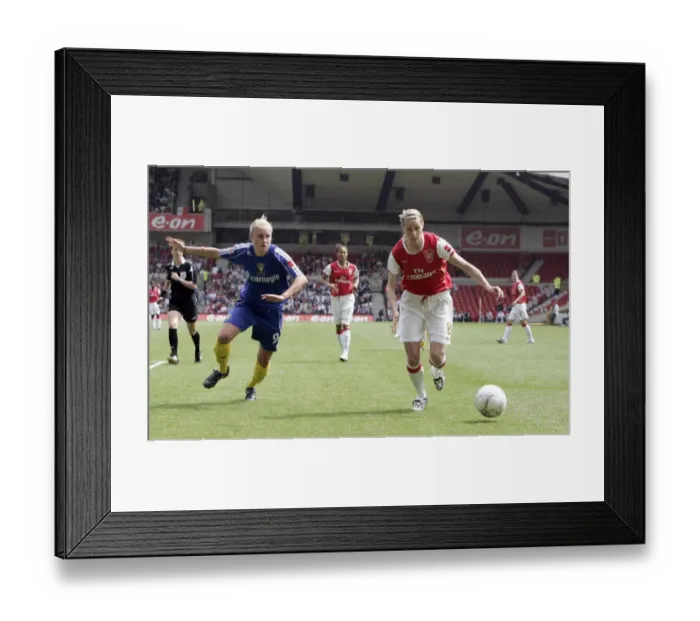 Framed Print : Arsenal's Kelly Smith and Steph Houghton Clash in FA Womens Cup Final: Arsenal 4-1 Leeds at The City Ground (2008)