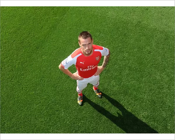 Arsenal Football Club: Mathieu Debuchy at 2014-15 First Team Photocall, Emirates Stadium