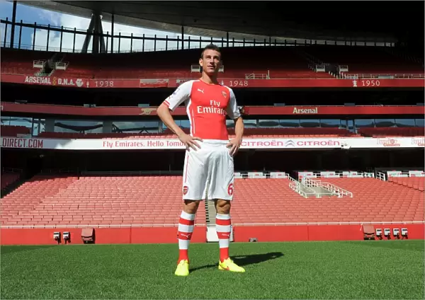 Arsenal Football Club: Laurent Koscielny at 2014-15 First Team Photocall, Emirates Stadium