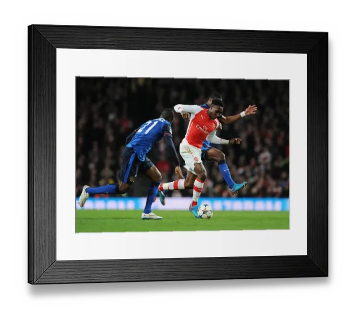 Framed Print : Danny Welbeck Dashes Past Elderson and Nabil Dirar in Arsenal's UEFA Champions League Clash with Monaco Framed Print : Danny Welbeck Dashes Past Elderson and Nabil Dirar in Arsenal's UEFA Champions League Clash with Monaco