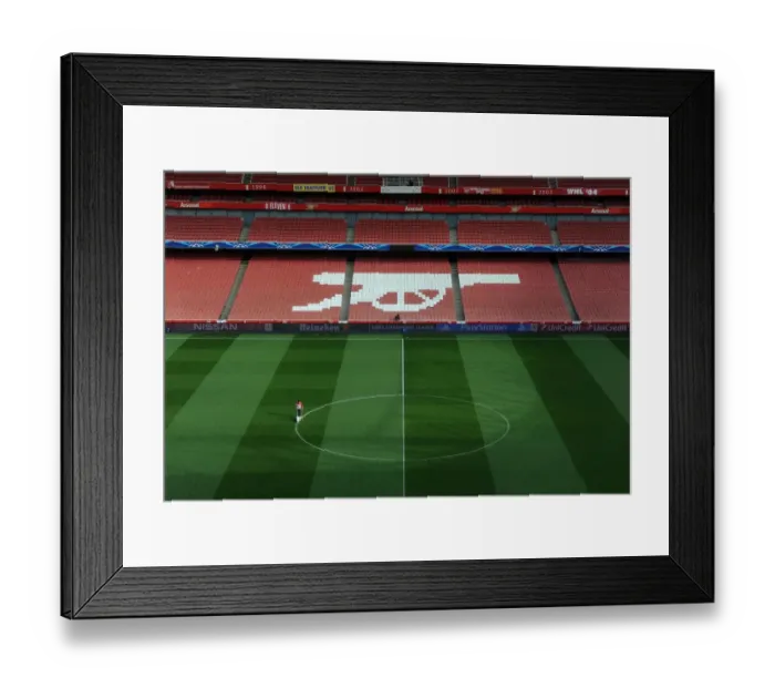 Framed Print : Arsenal's Emirates Stadium: A Closer Look at the Marked Pitch Ahead of Monaco Clash (2015)