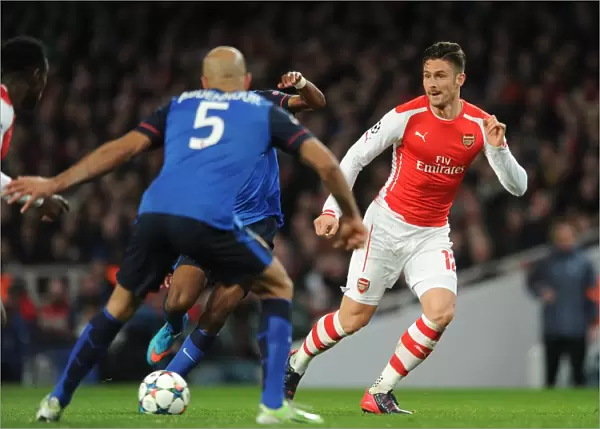 Olivier Giroud (Arsenal) Aymen Abdennour (Monaco). Arsenal 1: 3 AS Monaco. UEFA Champions League