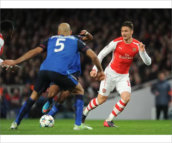 Olivier Giroud (Arsenal) Aymen Abdennour (Monaco). Arsenal 1: 3 AS Monaco. UEFA Champions League