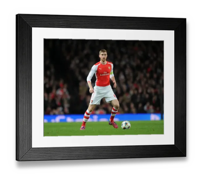 Framed Print : Per Mertesacker Focuses in Arsenal's UEFA Champions League Clash Against AS Monaco