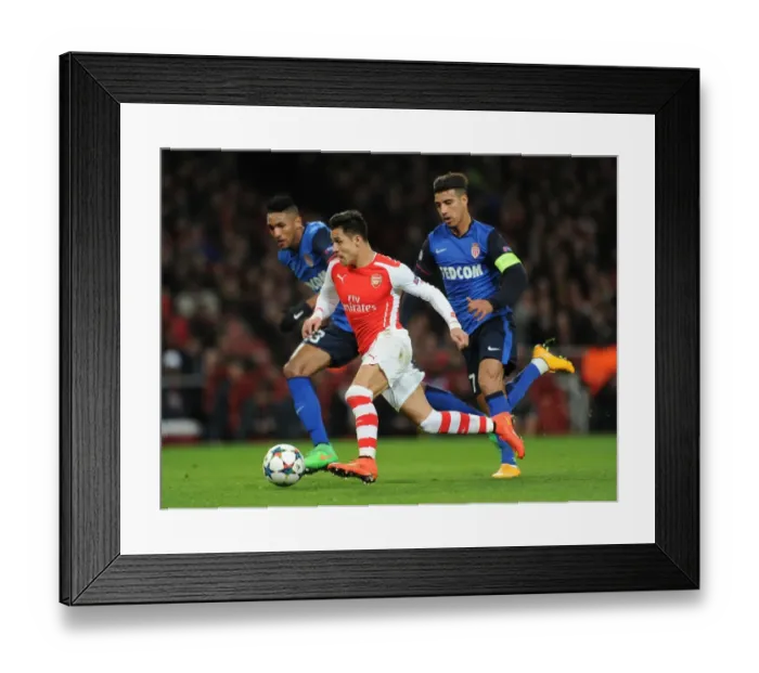 Framed Print : Clash of Stars: Sanchez vs. Dirar, Martial - Arsenal vs. Monaco, UEFA Champions League 2015 Framed Print : Clash of Stars: Sanchez vs. Dirar, Martial - Arsenal vs. Monaco, UEFA Champions League 2015