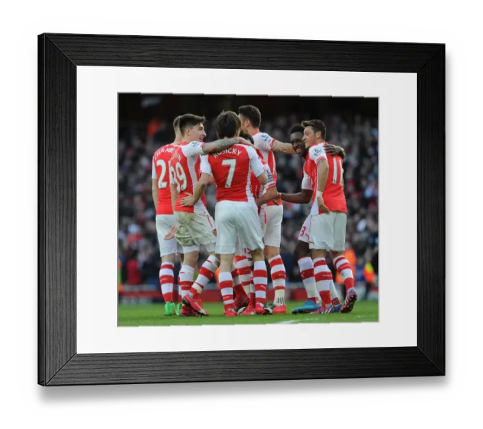 Framed Print : Tomas Rosicky celebrates scoring Arsenals 2nd goal with Mesut Ozil, Danny Welbeck