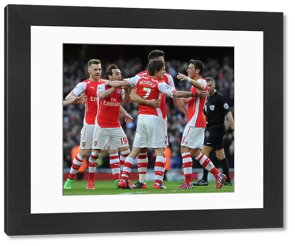 Triumphant Threesome: Rosicky, Ozil, and Cazorla Celebrate Arsenal's 2-0 Over Everton