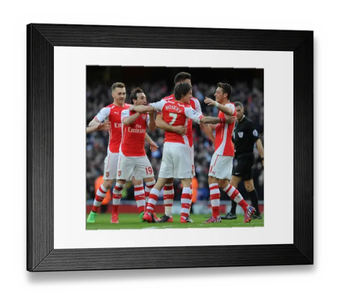 Framed Print : Triumphant Threesome: Rosicky, Ozil, and Cazorla Celebrate Arsenal's 2-0 Over Everton Framed Print : Triumphant Threesome: Rosicky, Ozil, and Cazorla Celebrate Arsenal's 2-0 Over Everton