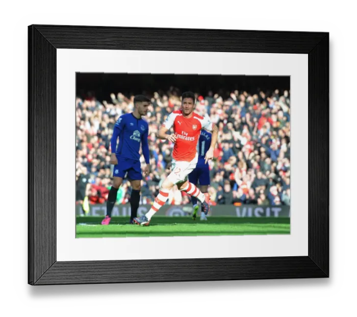 Framed Print : Olivier Giroud Scores First Goal: Arsenal vs. Everton, Premier League 2014-15