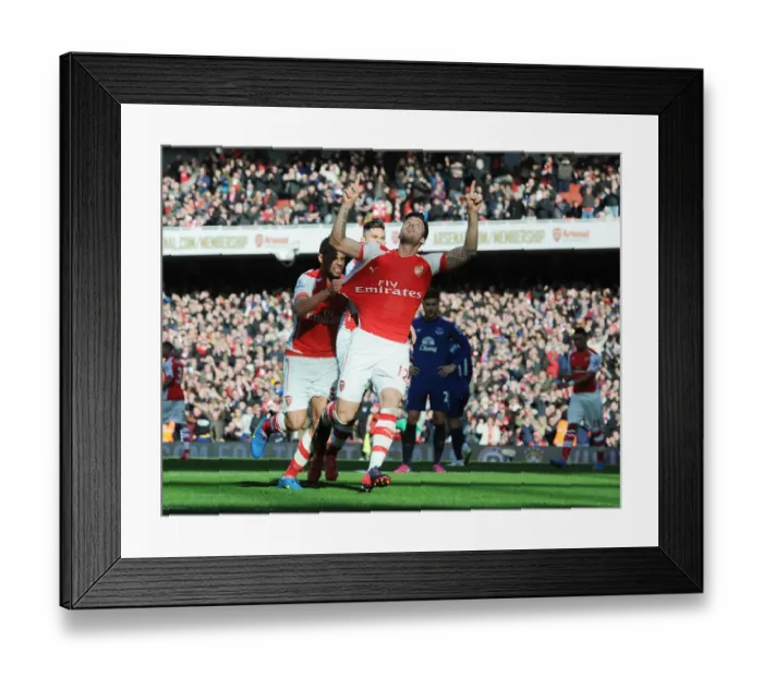 Framed Print : Giroud and Coquelin Celebrate Arsenal's Goal: Arsenal vs. Everton, Premier League 2014-15