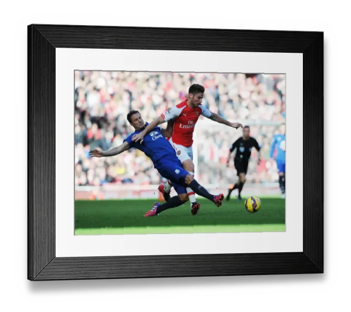Framed Print : Arsenal's Olivier Giroud Outmaneuvers Everton's Phil Jagielka During the Intense Arsenal vs. Everton Premier League Clash, 2015 Framed Print : Arsenal's Olivier Giroud Outmaneuvers Everton's Phil Jagielka During the Intense Arsenal vs. Everton Premier League Clash, 2015