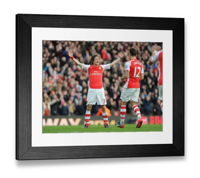 Framed Print : Arsenal's Rosicky and Giroud Celebrate Goals Against Everton (2014-15)