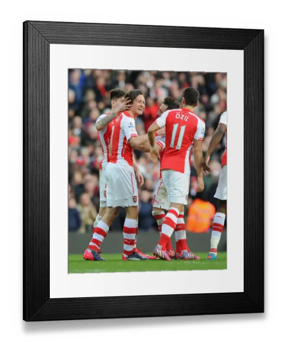 Framed Print : Arsenal's Rosicky and Ozil Celebrate Goals Against Everton in 2015 Premier League Match