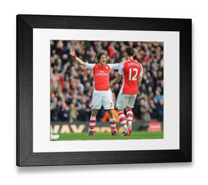Framed Print : Arsenal: Rosicky and Giroud Celebrate Goals Against Everton (2014-15)