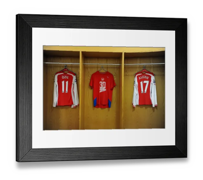 Framed Print : Arsenal's Community Legacy: 30 Years Celebrated in the Home Changing Room before Arsenal vs. Everton, Premier League 2014-15