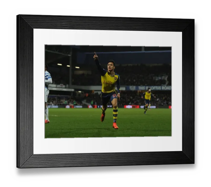 Framed Print : Alexis Sanchez Scores Second Goal: Queens Park Rangers vs. Arsenal, Premier League 2014-15