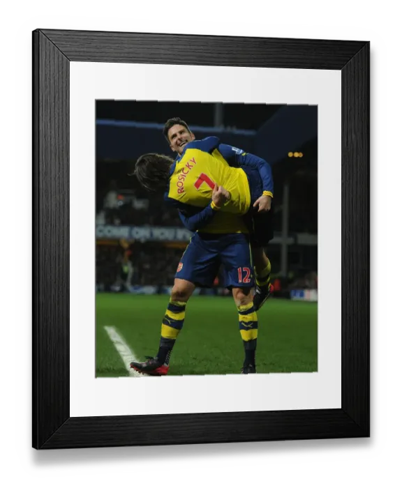 Framed Print : Arsenal's Unforgettable Goal Celebration: Giroud and Rosicky's Emotional Moment (2014-15)