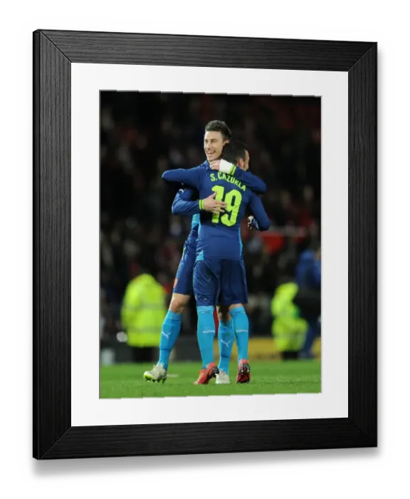 Framed Print : Celebration at Old Trafford: Koscielny and Cazorla Rejoice After Arsenal's FA Cup Victory Over Manchester United