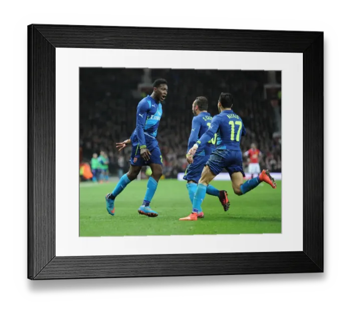 Framed Print : Arsenal's Danny Welbeck, Alexis Sanchez, and Santi Cazorla Celebrate Goals in FA Cup Quarterfinal vs Manchester United (2015) Framed Print : Arsenal's Danny Welbeck, Alexis Sanchez, and Santi Cazorla Celebrate Goals in FA Cup Quarterfinal vs Manchester United (2015)