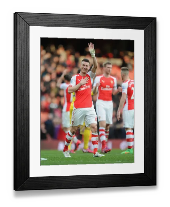 Framed Print : Arsenal's Koscielny Celebrates Goal Against West Ham in Premier League 2014-2015