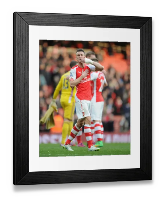 Framed Print : Arsenal's Koscielny Celebrates Goal Against West Ham in Premier League 2014-15