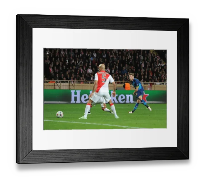 Framed Print : Arsenal's Aaron Ramsey Scores Second Goal Against Monaco in 2015 Champions League Showdown Framed Print : Arsenal's Aaron Ramsey Scores Second Goal Against Monaco in 2015 Champions League Showdown