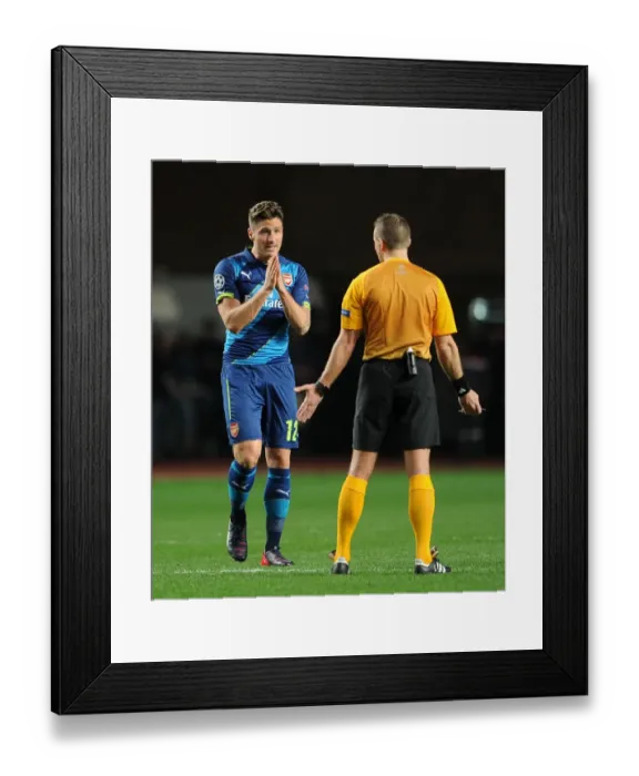 Framed Print : Olivier Giroud's Plea to Referee Svein Oddvar Moen during Monaco vs Arsenal UCL Clash