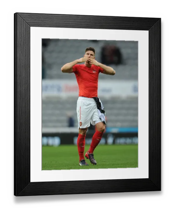 Framed Print : Olivier Giroud Celebrates with Arsenal Fans after Newcastle United Victory, 2015