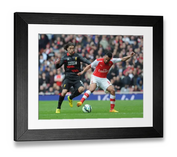 Framed Print : Francis Coquelin (Arsenal) Lazar Markovic (Liverpool). Arsenal 4: 1 Liverpool. Barclays Framed Print : Francis Coquelin (Arsenal) Lazar Markovic (Liverpool). Arsenal 4: 1 Liverpool. Barclays