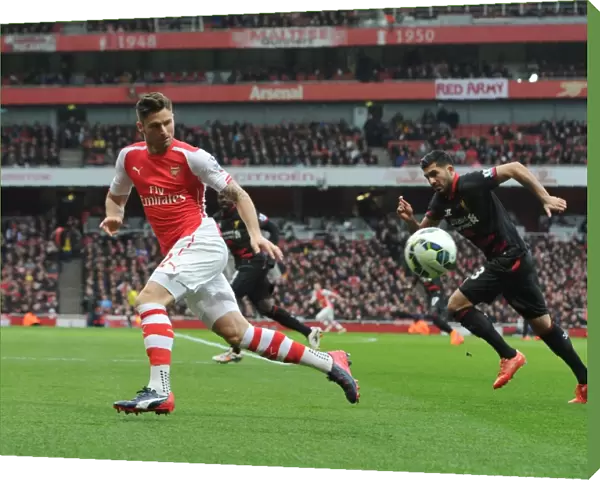 Olivier Giroud (Arsenal) Emre Can (Liverpool). Arsenal 4: 1 Liverpool. Barclays Premier League
