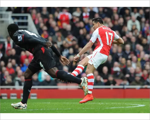 Alexis Sanchez scores Arsenals 3rd goal. Arsenal 4: 1 Liverpool. Barclays Premier League