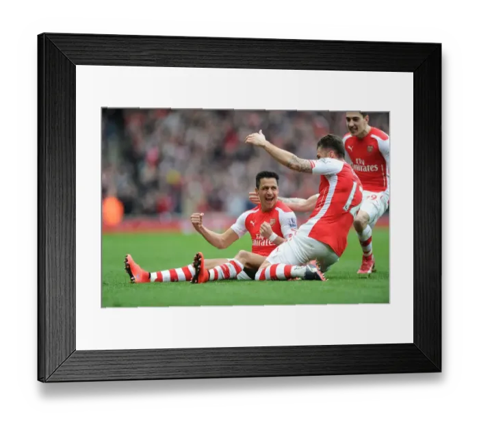 Framed Print : Arsenal's Sanchez and Giroud Celebrate Goals Against Liverpool (April 2015)