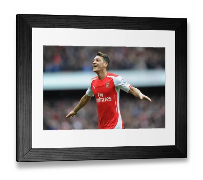 Framed Print : Mesut Ozil Scores the Second Goal: Arsenal vs Liverpool, Premier League 2014-15 - Arsenal Emirates Stadium