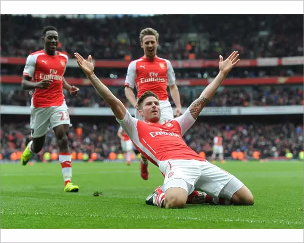 Arsenal's Olivier Giroud Celebrates Goal Against Liverpool in 2014-15 Premier League