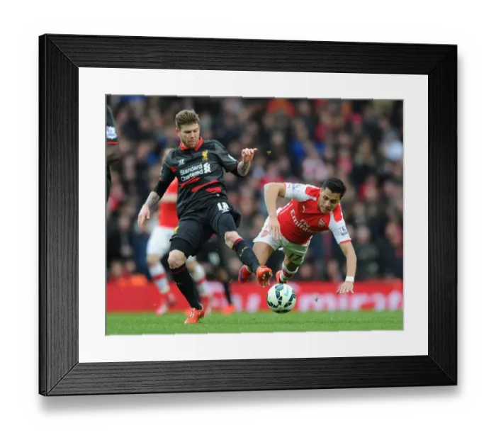 Framed Print : Clash of Titans: Sanchez vs. Moreno - Arsenal vs. Liverpool, Premier League 2014-15: A Battle of Wits and Skills