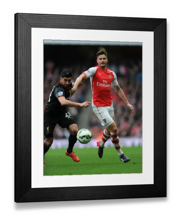 Framed Print : Arsenal's Olivier Giroud Outsmarts Liverpool's Emre Can in Intense Arsenal v Liverpool Clash (April 2015) Framed Print : Arsenal's Olivier Giroud Outsmarts Liverpool's Emre Can in Intense Arsenal v Liverpool Clash (April 2015)