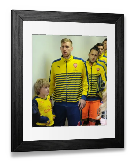 Framed Print : Arsenal Players Per Mertesacker and David Ospina in the Tunnel - Burnley vs Arsenal, Premier League 2014 / 15