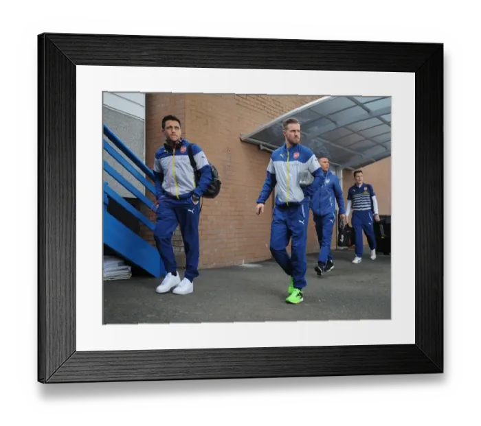 Framed Print : Arsenal Stars Sanchez and Ramsey Arrive at Turf Moor Before Burnley Clash (2015)