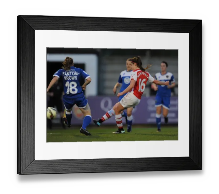 Framed Print : Carla Humphrey Scores Under Pressure in WSL Match: Arsenal Ladies vs. Bristol Academy (April 15, 2015)