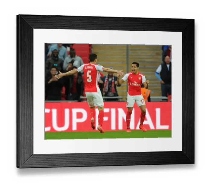 Framed Print : Alexis Sanchez and Gabriel's Exuberant Celebration: Arsenal's FA Cup Semi-Final Goal vs. Reading (2015)